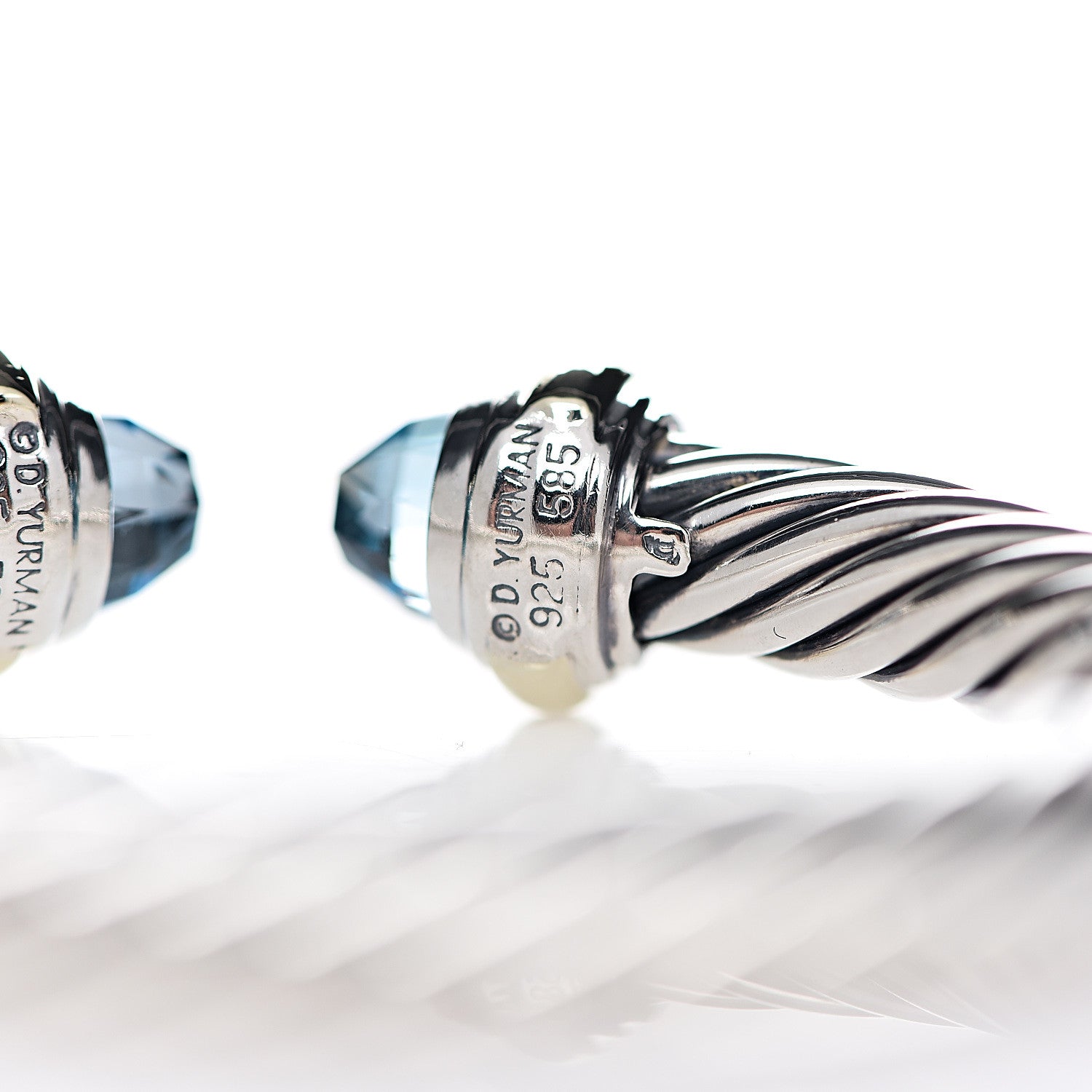 David Yurman Sterling Silver 14K Yellow Gold Blue Topaz 7mm Cable Classics Bracelet 4 of 4