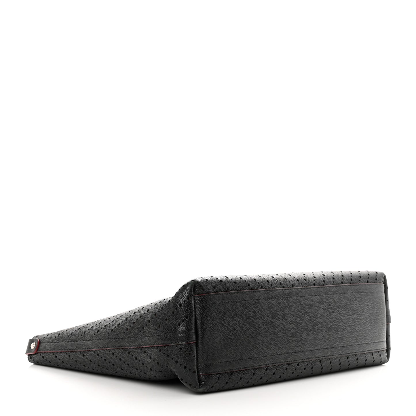Perforated Grained Calfskin Large Shopping Tote Black