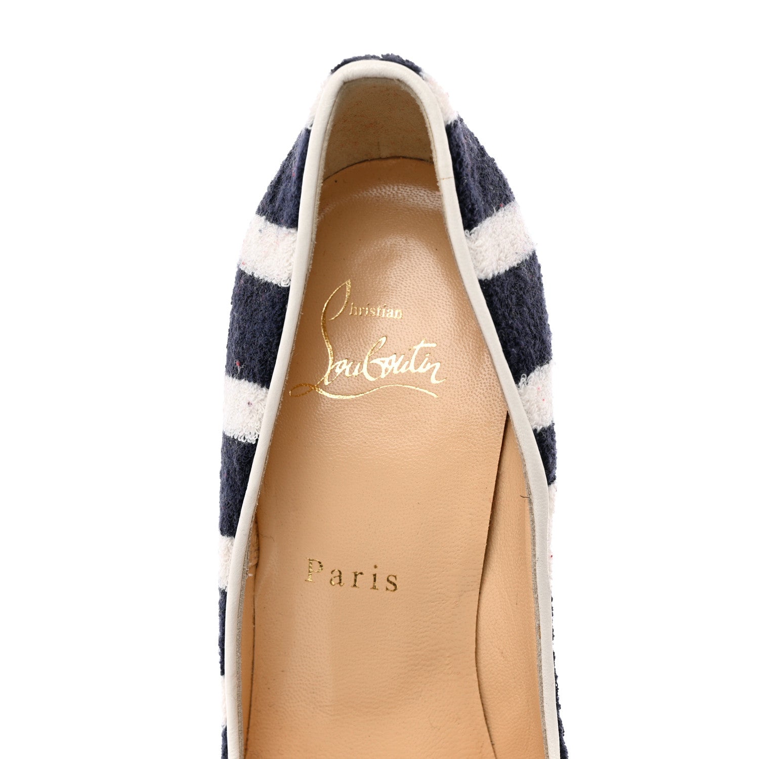 Christian Louboutin Sponge Fabric Shiny Nappa Decollete Spa 100 Pumps 37 Navy White 6 of 10