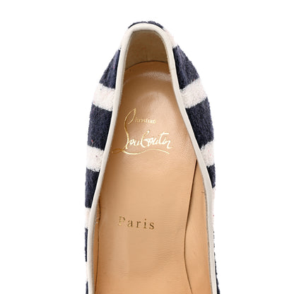 Christian Louboutin Sponge Fabric Shiny Nappa Decollete Spa 100 Pumps 37 Navy White 6 of 10