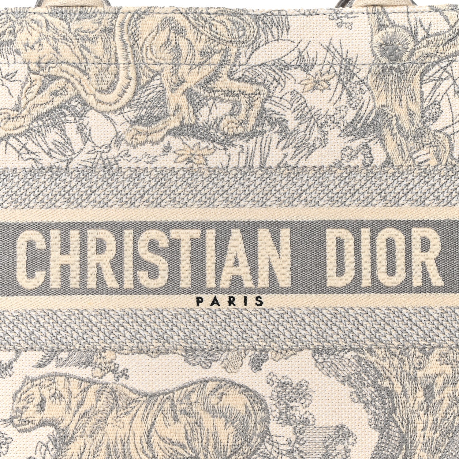 Christian Dior Canvas Embroidered Medium Dioriviera Toile De Jouy Book Tote Gray 7 of 9