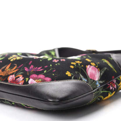 Gucci Canvas Floral Flora Medium Jackie O Bouvier Hobo Black 7 of 12