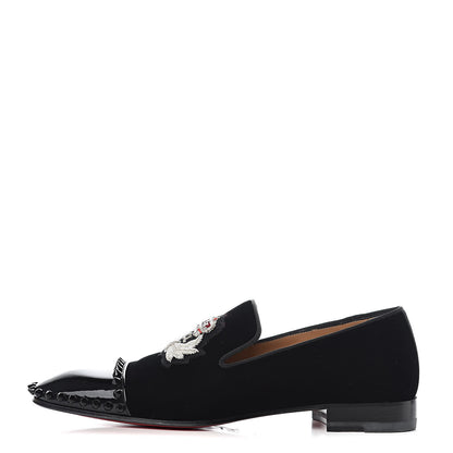 Christian Louboutin Patent Velvet Spikes Mens Captain Loubi Flat Loafers 39 Black 1 of 8