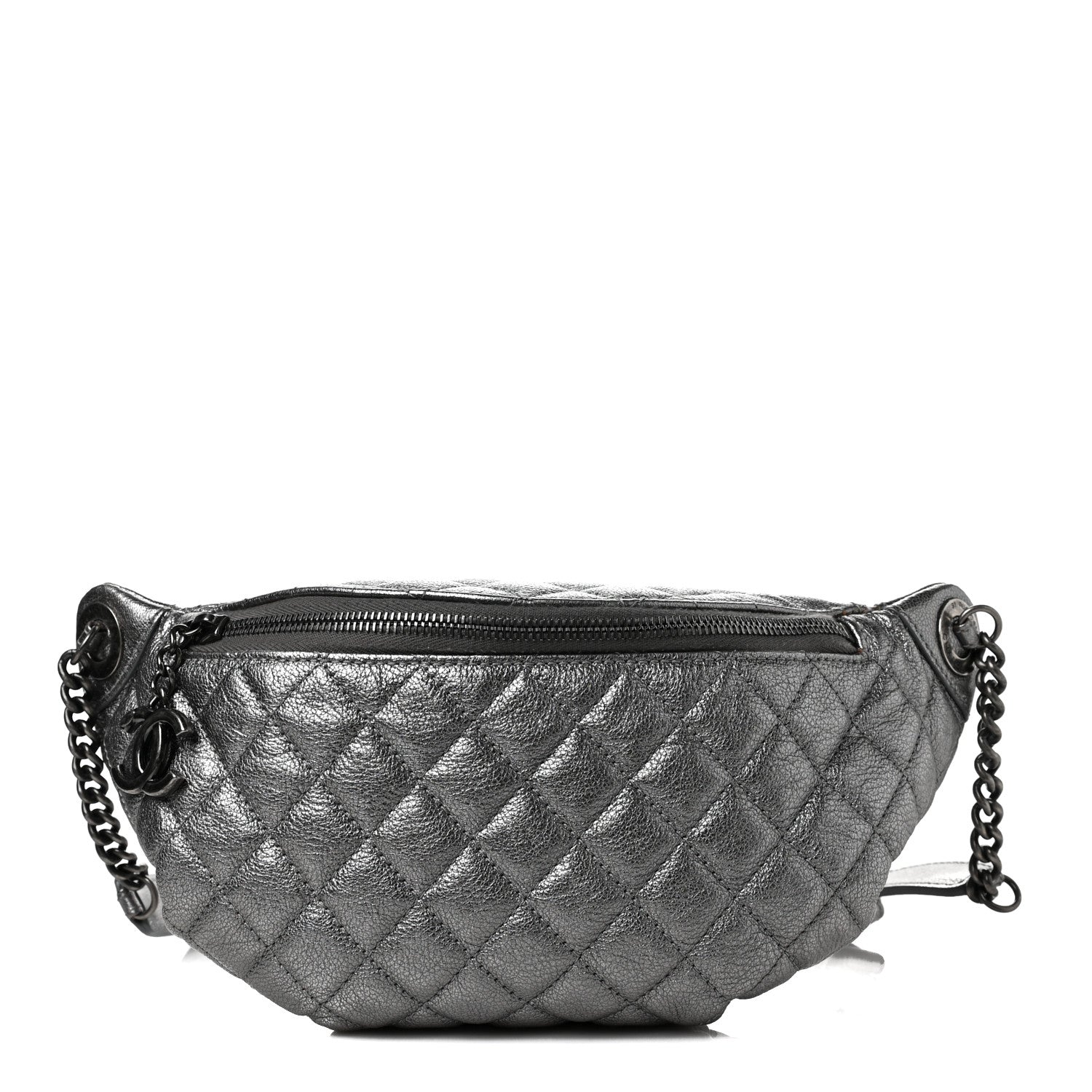 Chanel Metallic Calfskin Quilted Banane Waist Bag Fanny Pack Silver 1 of 10