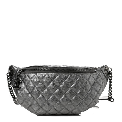 Chanel Metallic Calfskin Quilted Banane Waist Bag Fanny Pack Silver 1 of 10