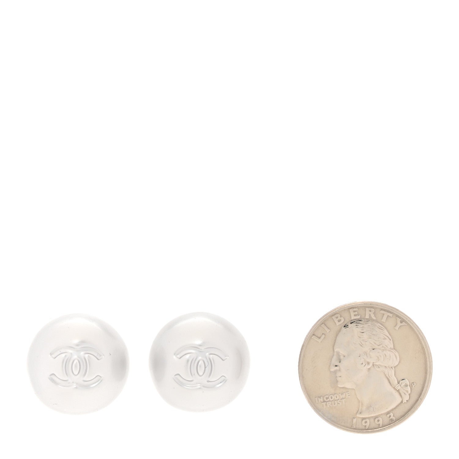 Chanel Resin Metal CC Stud Earrings Silver Pearly White 2 of 5
