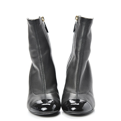 Chanel Lambskin Patent Cap Toe Ankle Boots 37.5 Black 2 of 9