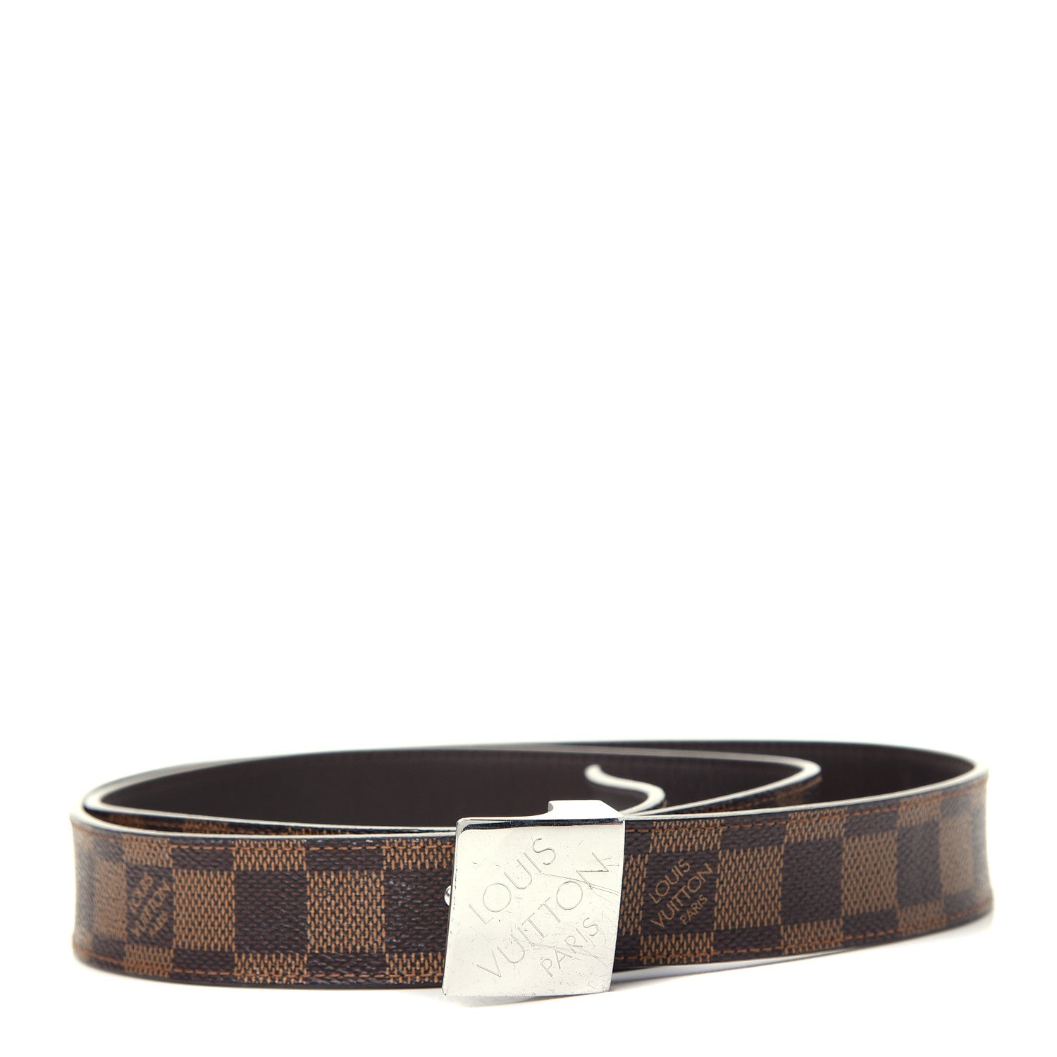 Louis Vuitton Damier Ebene LV Paris Buckle Belt 110 44 Silver 1 of 6