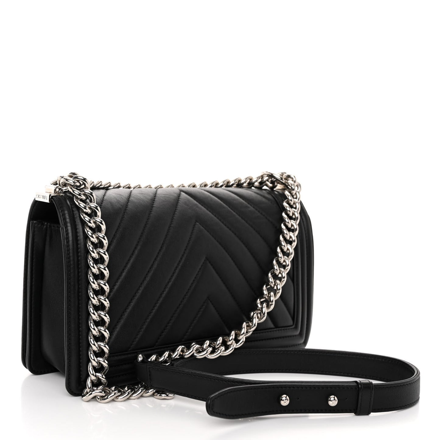 Calfskin Chevron Quilted Medium Boy Flap Black