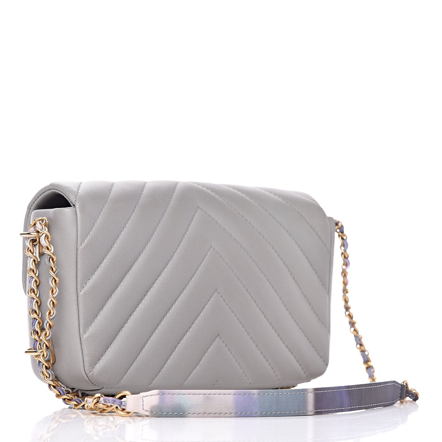 Lambskin Chevron Quilted Small Single Flap Grey