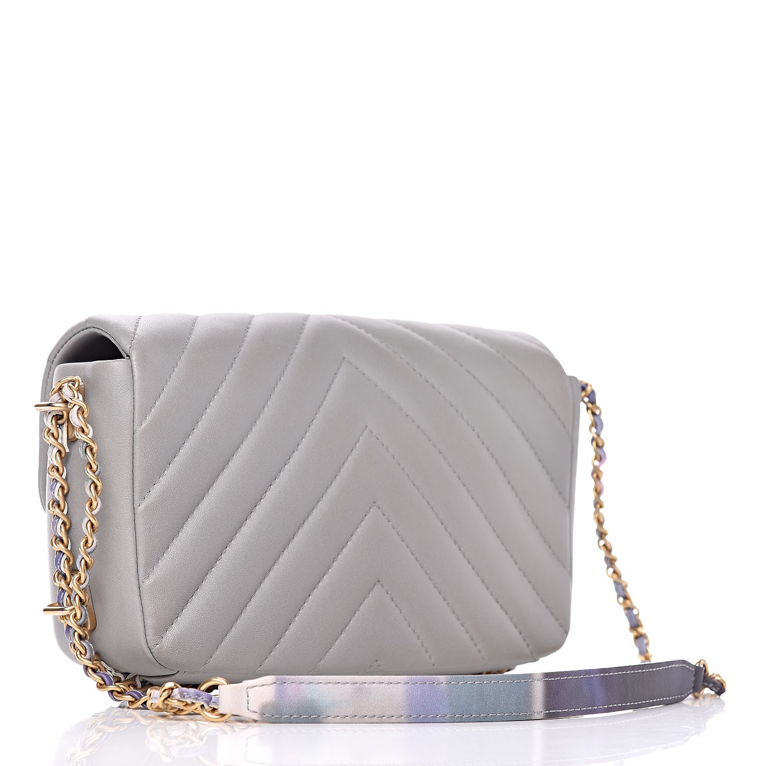 Chanel Lambskin Chevron Quilted Small Single Flap Grey 3 of 9
