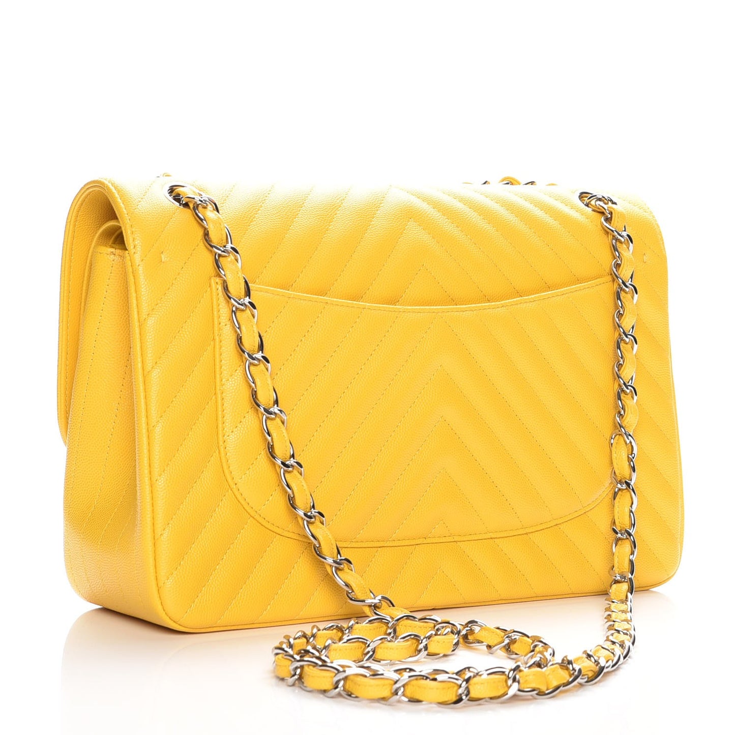 Caviar Chevron Quilted Jumbo Double Flap Yellow