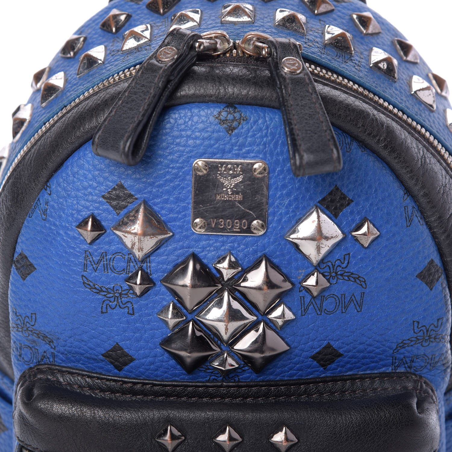 MCM Visetos Studded Colorblock Mini Stark Brock Backpack Blue 9 of 14