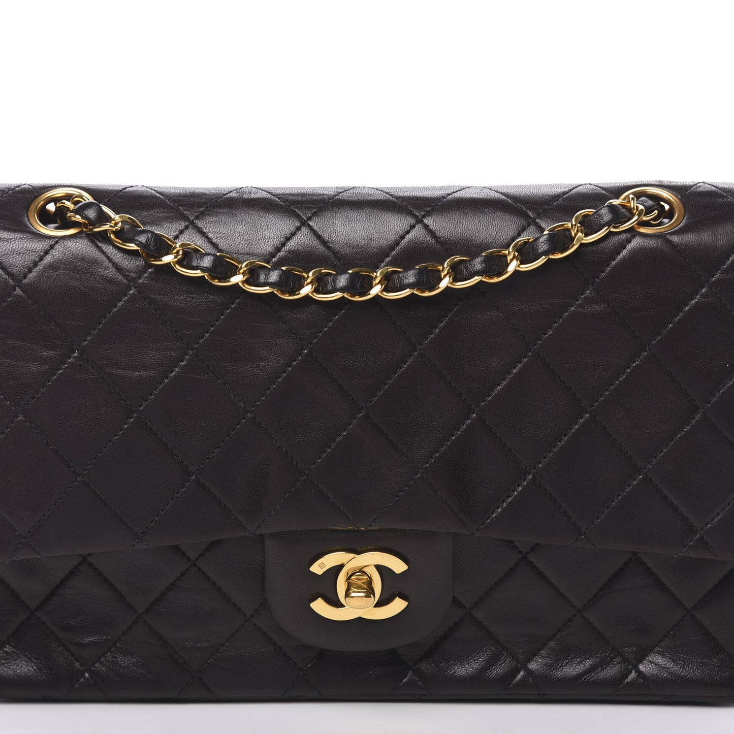 Lambskin Quilted Medium Double Flap Black