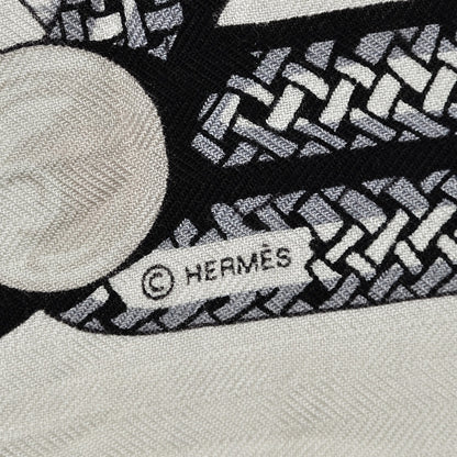 Hermes Cashmere Silk Brandebourgs Shawl 140 White Black Mastic 4 of 7