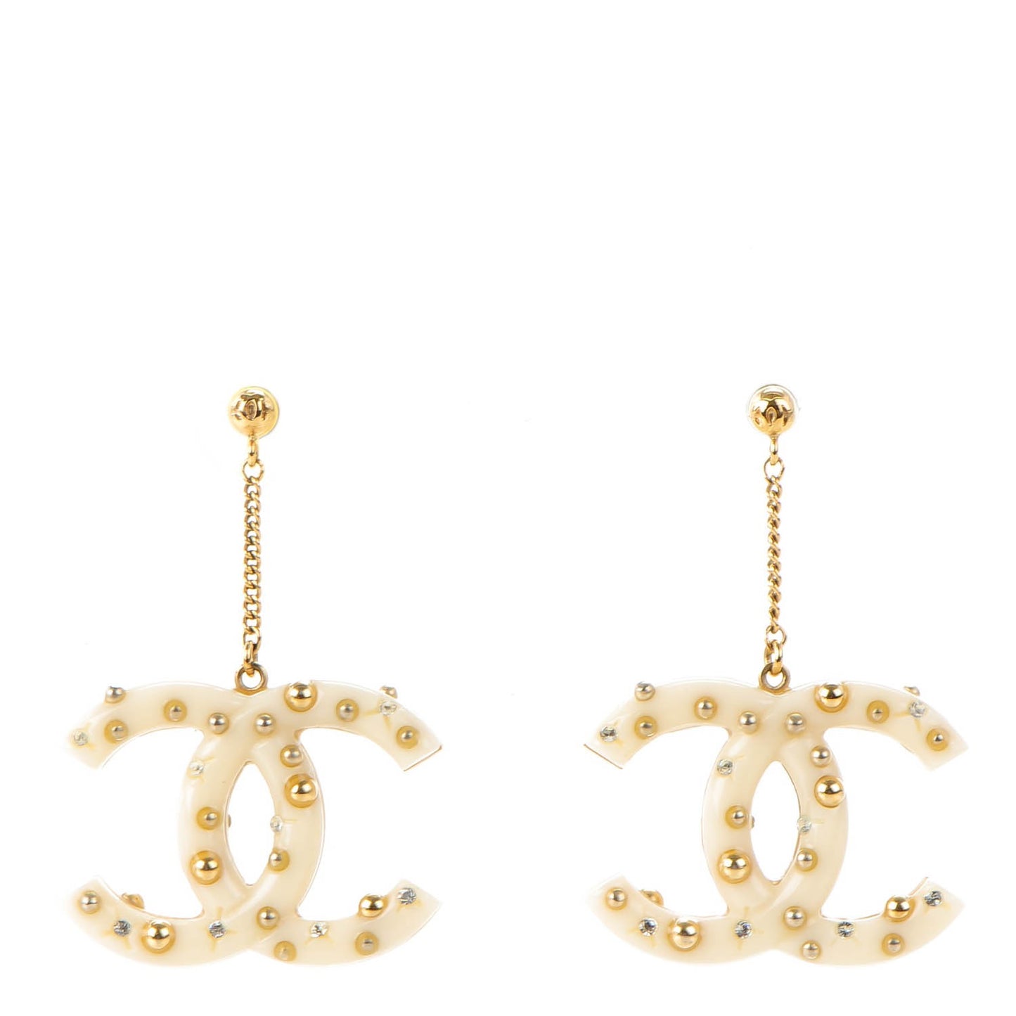 Resin Crystal CC Drop Earrings Gold Cream