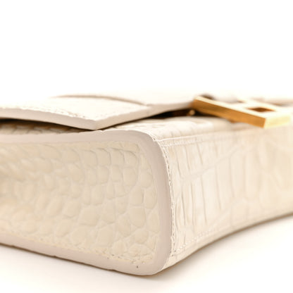 Balenciaga Shiny Calfskin Crocodile Embossed Hourglass Chain Bag Cream 8 of 11