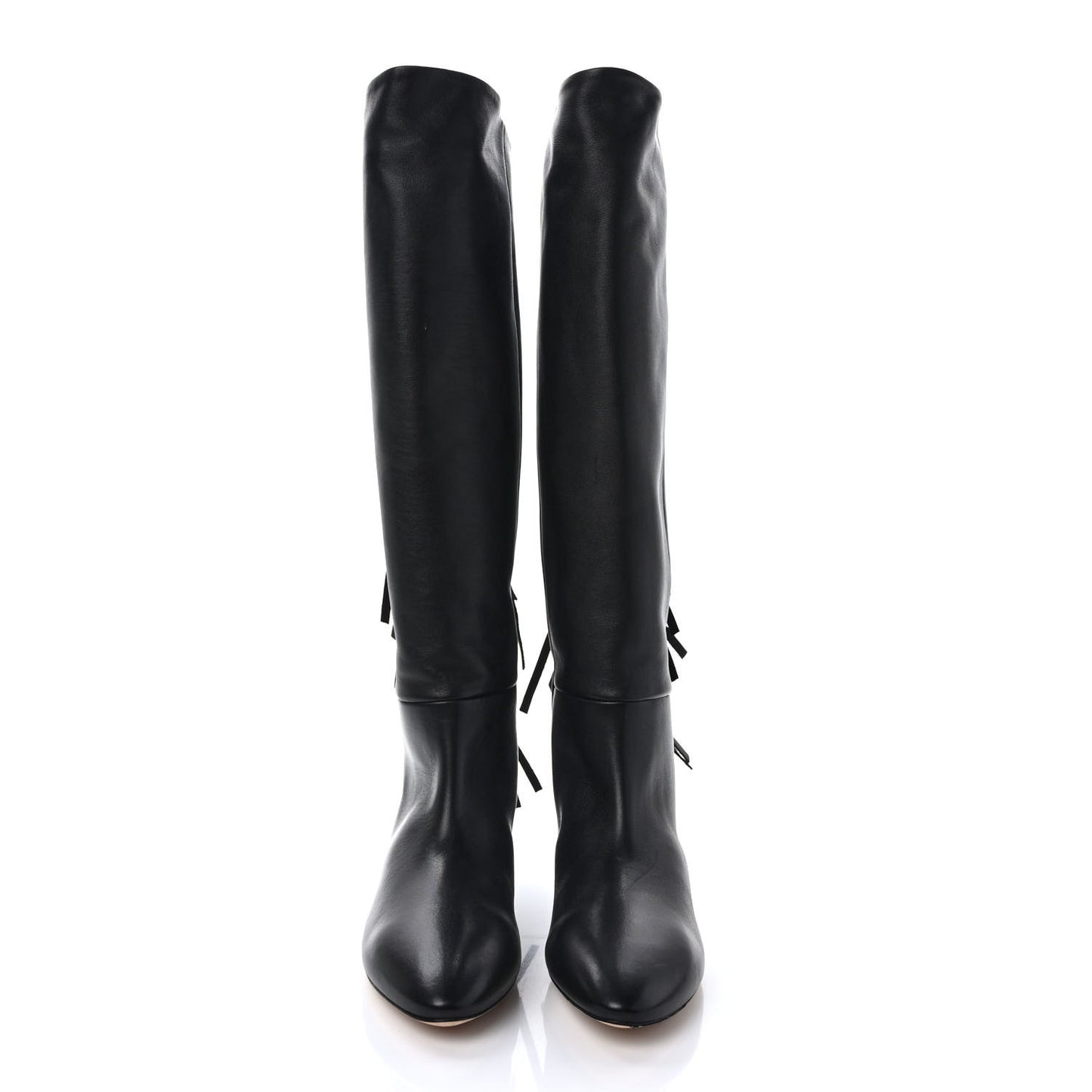 Calfskin Dana Knee High Fringed Boots 36 Black