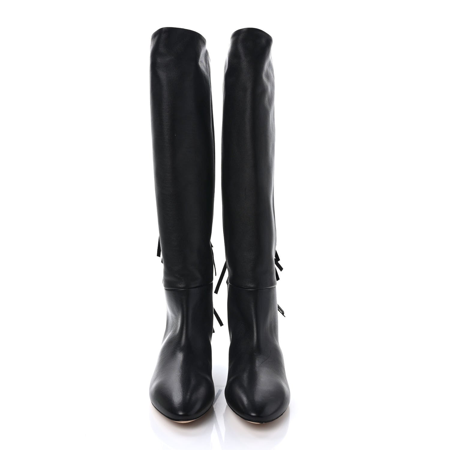 Saint Laurent Calfskin Dana Knee High Fringed Boots 36 Black 2 of 8