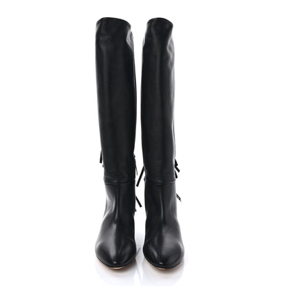 Saint Laurent Calfskin Dana Knee High Fringed Boots 36 Black 2 of 8