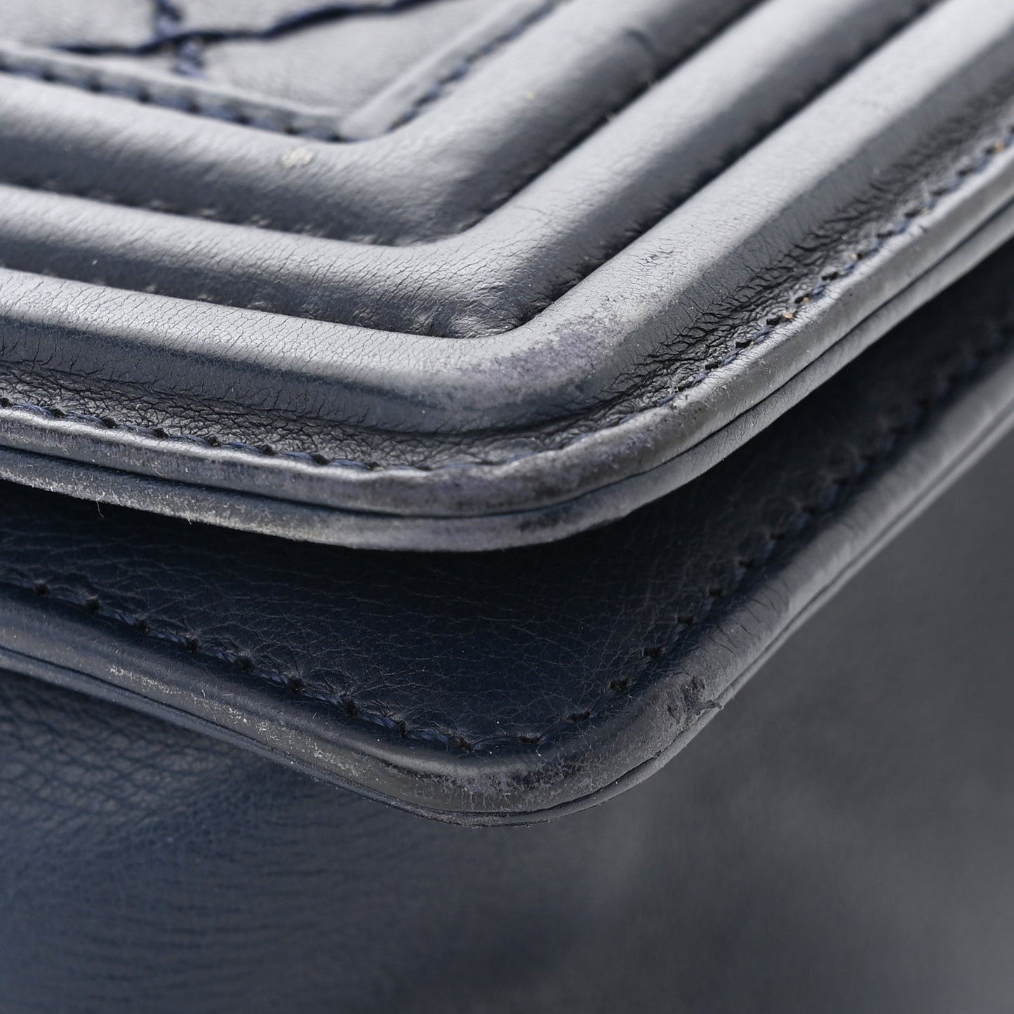 Calfskin Double Stitch New Medium Boy Flap Navy Blue