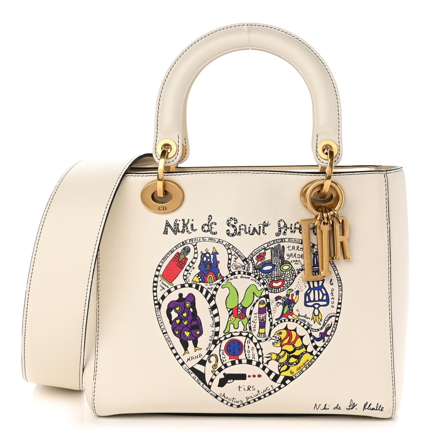 Christian Dior Calfskin Niki De Saint Phalle Heart Medium Supple Lady Dior Off White 1 of 10