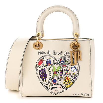Christian Dior Calfskin Niki De Saint Phalle Heart Medium Supple Lady Dior Off White 1 of 10