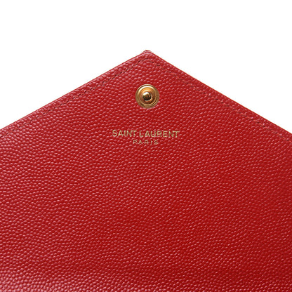 Saint Laurent Grain De Poudre Matelasse Chevron Monogram Envelope Chain Wallet New Red 6 of 12