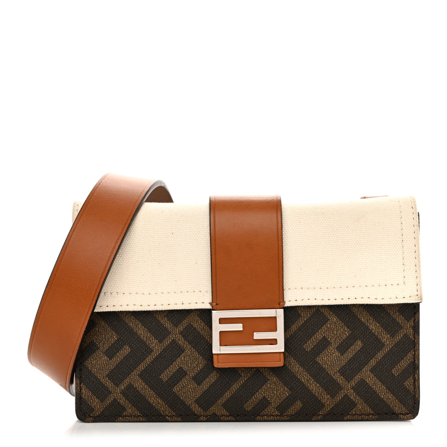 Fendi Glazed Fabric Cotton Vitello King Aura FF 1974 Baguette Belt Pouch Tobacco Moro Grezzo Cuoio 1 of 10