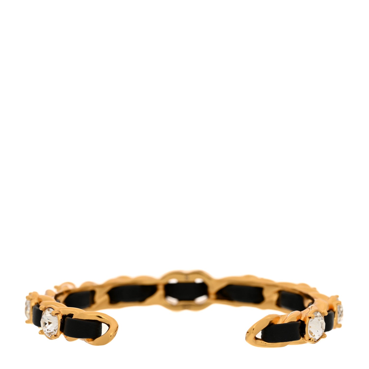 Chanel Lambskin Crystal CC Cuff Bracelet S Black Gold 3 of 5