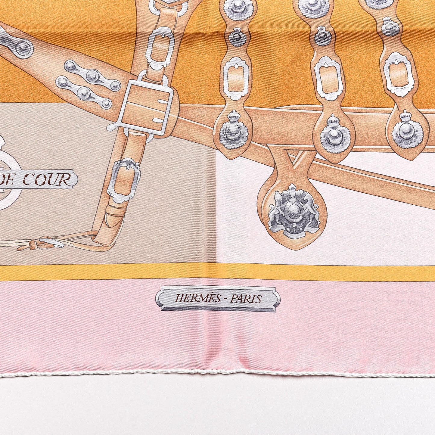 Silk Harnais De Cour Scarf 90 Rose Beige Caramel