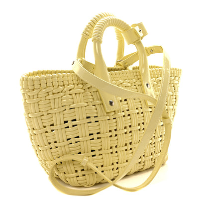 Balenciaga Varnished Faux Calfskin Braided XS Bistro Basket Pale Yellow 3 of 9