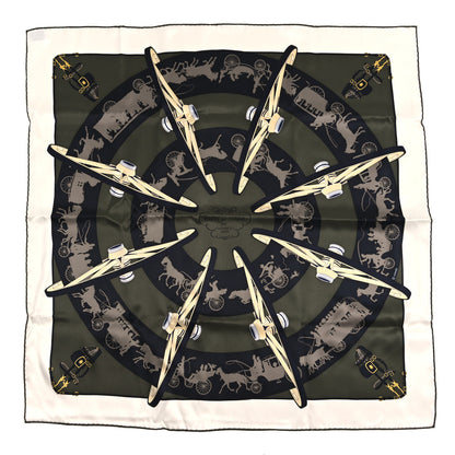 Hermes Silk Paris Qui Roule Scarf 70 White Vert Loden Etoupe 1 of 4