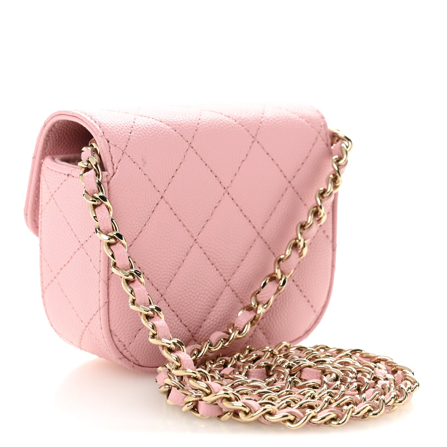 Caviar Quilted Mini Clutch With Chain Pink