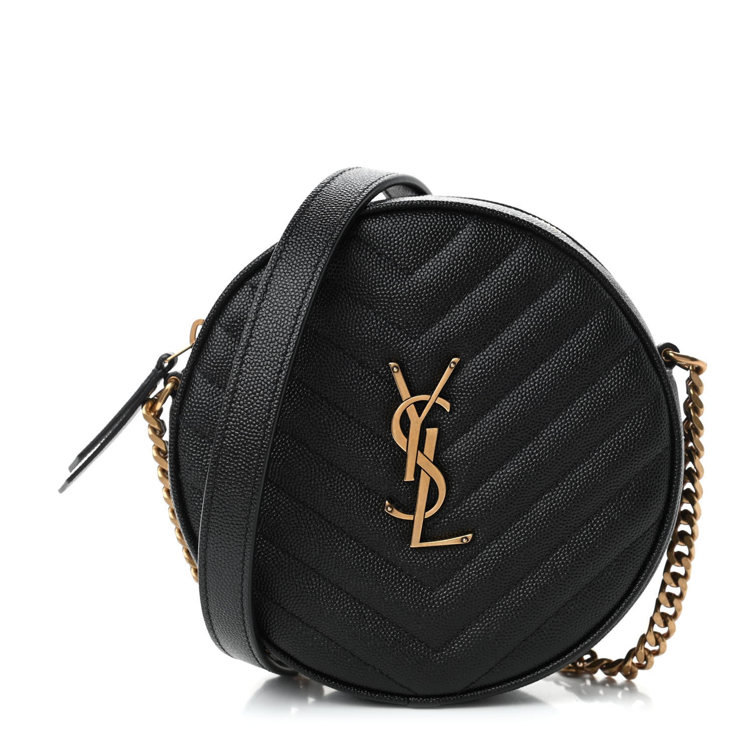 Saint Laurent Grain De Poudre Matelasse Chevron Quilted Round Vinyle Camera Bag Black 1 of 4