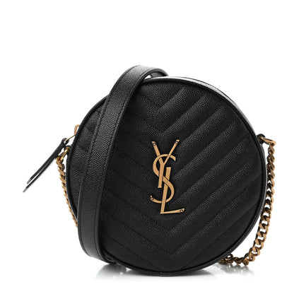 Saint Laurent Grain De Poudre Matelasse Chevron Quilted Round Vinyle Camera Bag Black 1 of 4