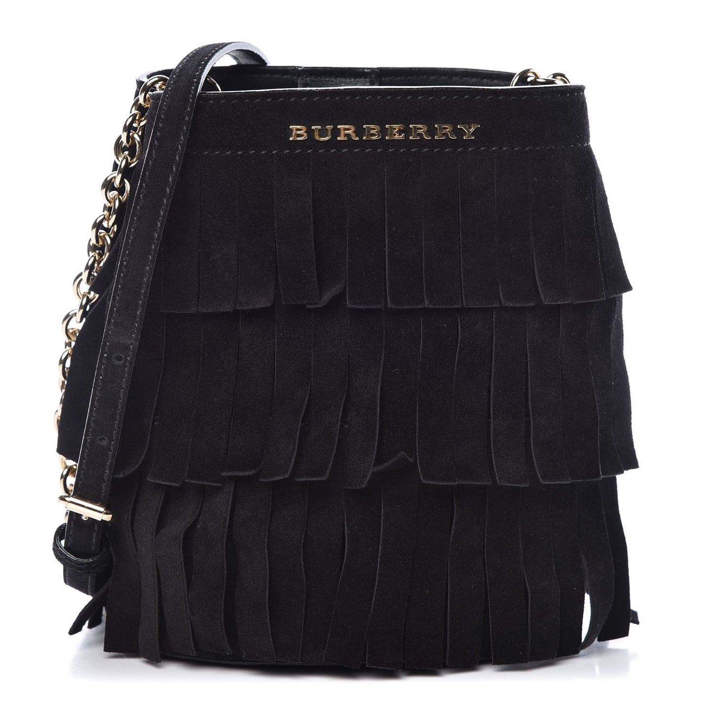 Suede Fringe Mini Bucket Bag Black