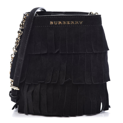Burberry Suede Fringe Mini Bucket Bag Black 1 of 10