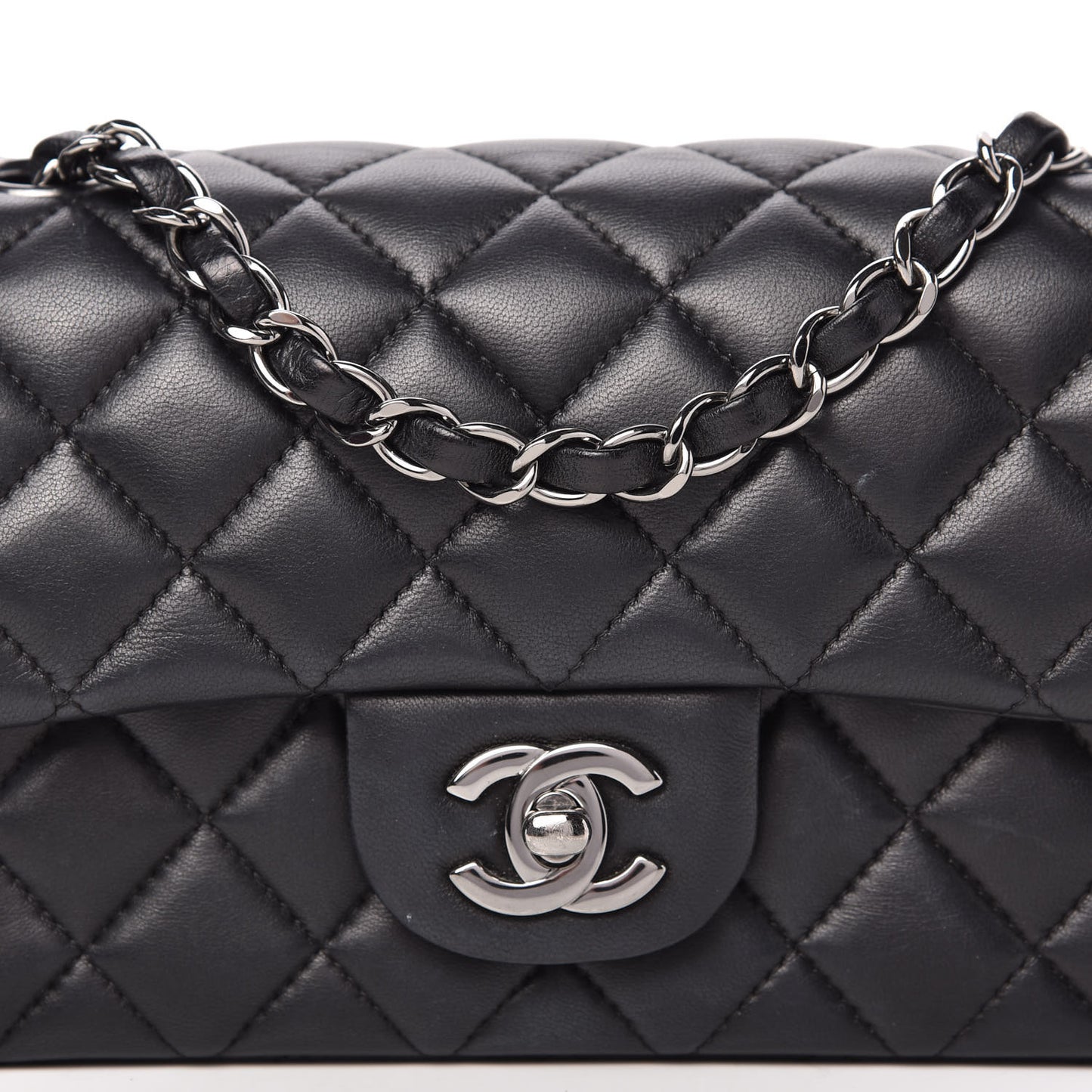 Lambskin Quilted Mini Rectangular Flap Black