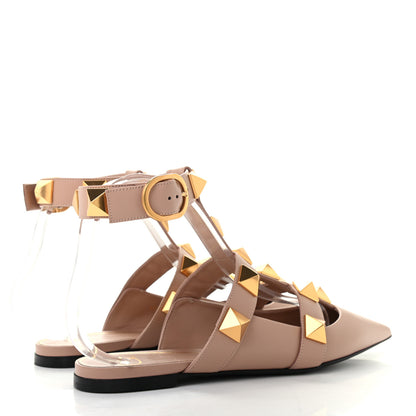Valentino Garavani Calfskin Roman Stud Ankle Strap Flat Mules 39 Rose Cannelle 4 of 8