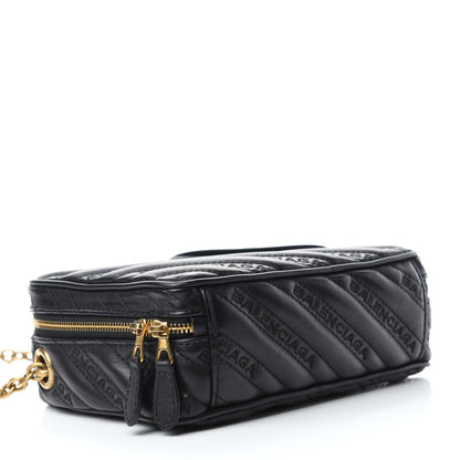Balenciaga Calfskin Logo Matelasse Chain Strap Blanket Reporter XS Black 4 of 12