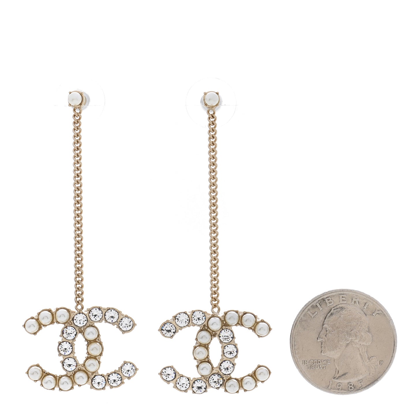 Crystal Pearl Dazzling Domino Drop Earrings Matte Gold