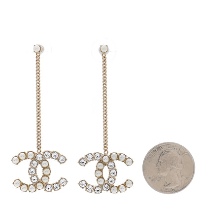 Chanel Crystal Pearl Dazzling Domino Drop Earrings Matte Gold 2 of 5