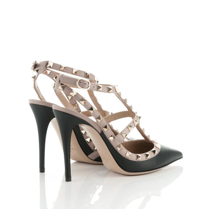 Valentino Garavani Nappa Rockstud Ankle Strap Pumps 38 Black Poudre 4 of 7