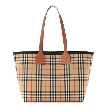 Burberry Cotton Vintage Check Medium London Tote Bag Briar Brown Black 3 of 10