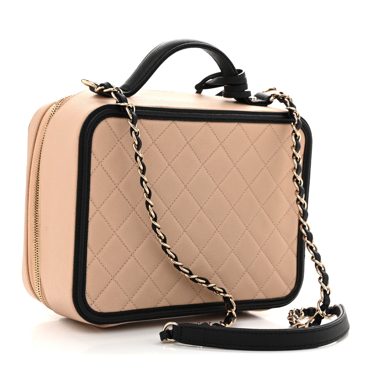 Chanel Caviar Quilted Large CC Filigree Vanity Case Beige Black 3 of 14