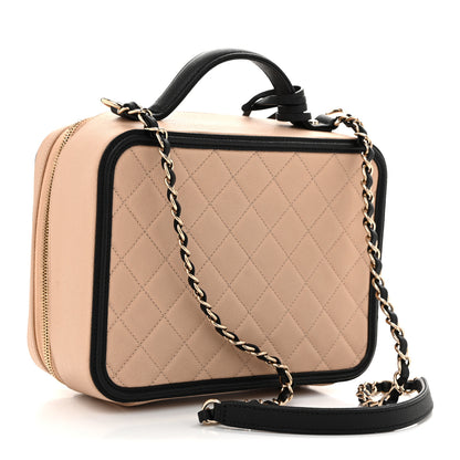 Chanel Caviar Quilted Large CC Filigree Vanity Case Beige Black 3 of 14