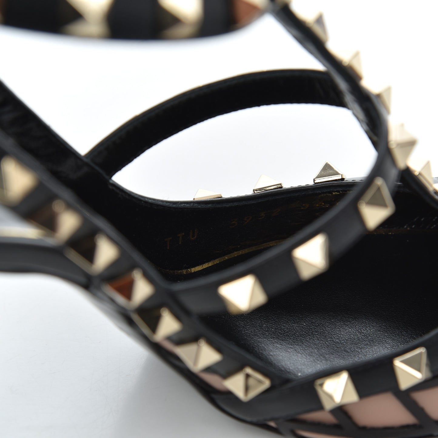 Calfskin Nappa Boudoir Rockstud Ankle Strap 100mm Pumps 36.5 Rose Cannelle Black