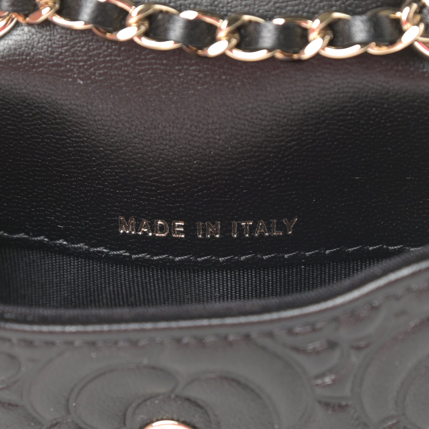 Lambskin Camellia Embossed Chain Belt Bag Black