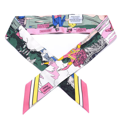 Hermes Silk Wow Twilly Rose Vert Jaune 1 of 4